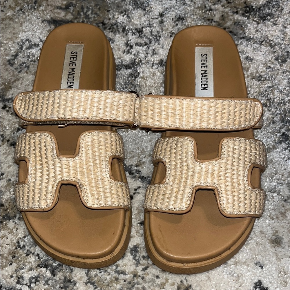 Steve Madden Tan Woven Slide Sandals